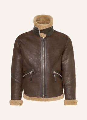 Belstaff Kožená Bunda Winterbrook tmavě hnědá / béžová