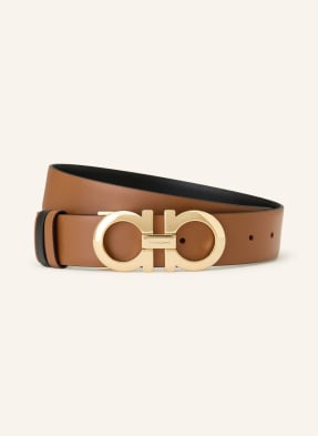 Ferragamo Oboustranný Kožený Opasek hnědá / zlatá / černá