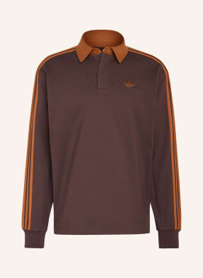 Adidas Originals Jerseyové Polo Tričko 3streifen tmavě hnědá / koňaková