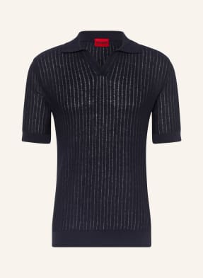 Hugo Pletené Polo Tričko Seemant Regular Fit S Lnem tmavě modrá