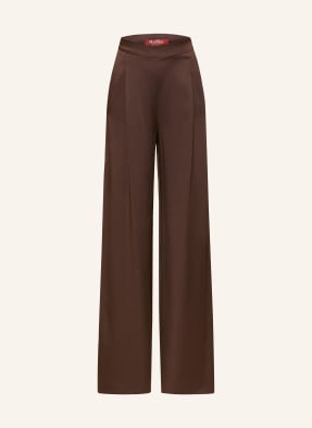 Max Mara Studio Saténové Kalhoty Marlene Alpaca tmavě hnědá