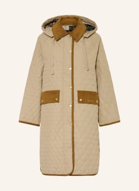 Barbour Prošívaný Kabát Ravensden Quilt S Odnímatelnou Kapucí béžová / koňaková