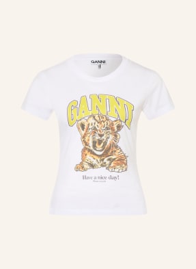 Ganni Tričko bílá / tmavě oranžová / žlutá