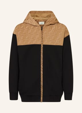 Fendi Mikina Z Kombinace Materiálů černá / velbloudí