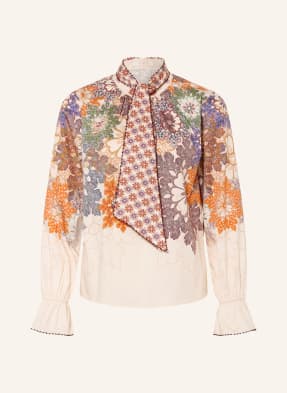 Ivi Collection Blůza S Odnímatelnou Mašlí krémová / fialová / oranžová