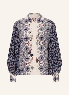 Ivi Collection Košilová Blůza S Hedvábím krémová / tmavě červená / tmavě modrá