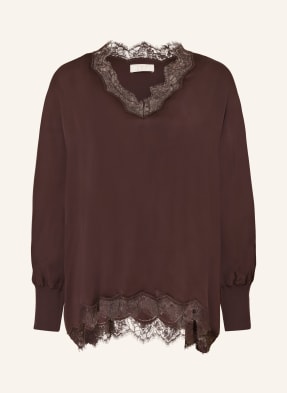 Ivi Collection Blůza S Hedvábím tmavě hnědá