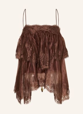 Aje. Top Ophelia Lace Cami S Krajkou tmavě hnědá