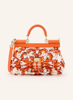 Dolce & Gabbana Kabelka Sicily Mini S Ozdobnými Kamínky bílá / stříbrná / oranžová