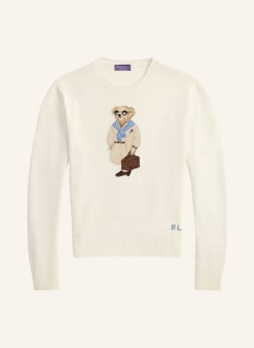Ralph Lauren Purple Label Svetr S Hedvábím bílá / světle hnědá / modrá