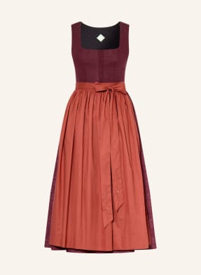Waldorff Dirndl Lisa Z Lnu tmavě červená / koňaková / světle červená