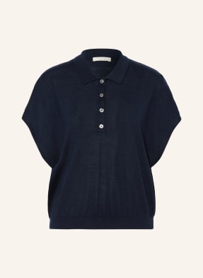 Lilienfels Pletené Polo Tričko S Merino Vlnou tmavě modrá