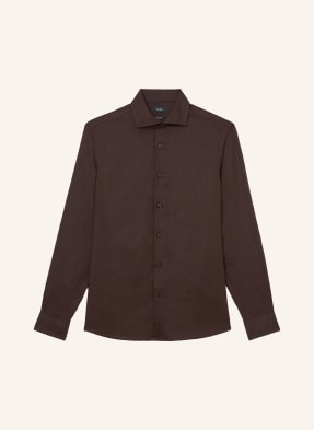 Reiss Lněná Košile Extra Slim Fit tmavě hnědá