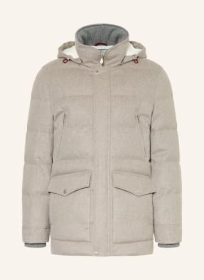 Brunello Cucinelli Péřová Parka světle šedá
