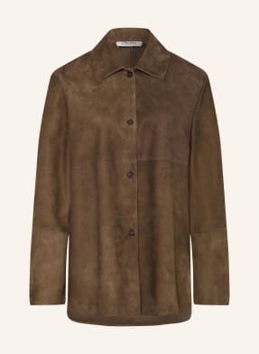 S Max Mara Kožený Overshirt Gocce hnědá