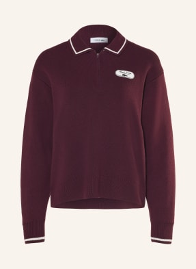 Lacoste Pletená Polokošile tmavě červená