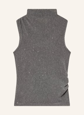 Luisa Cerano Top Mit Schmuckperlen grau