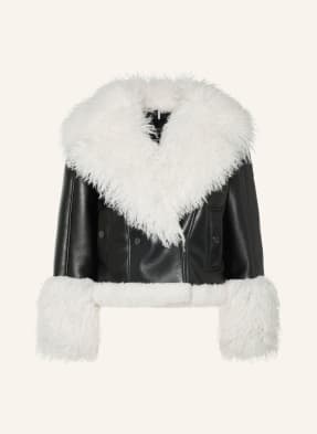 Marc Cain Bunda V Koženém Vzhledu S Umělou Kožešinou 900 black new