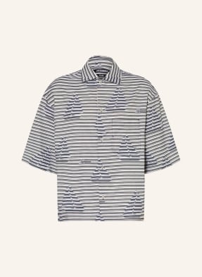 Jacquemus Košile S Krátkým Rukávem La Chemise Plage Comfort Fit bílá / tmavě modrá