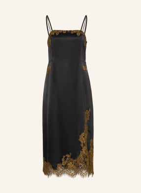 Dorothee Schumacher Saténové Šaty Shiny Statement S Krajkou černá / koňaková
