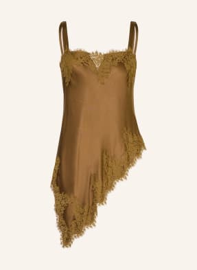 Dorothee Schumacher Saténové Tričko Sense Of Shine S Krajkou khaki