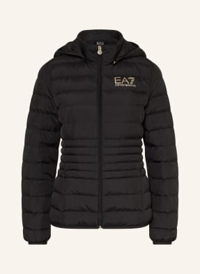 ea7 Emporio Armani Prošívaná Bunda S Odnímatelnou Kapucí černá / zlatá