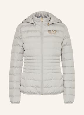 ea7 Emporio Armani Prošívaná Bunda S Odnímatelnou Kapucí světle šedá