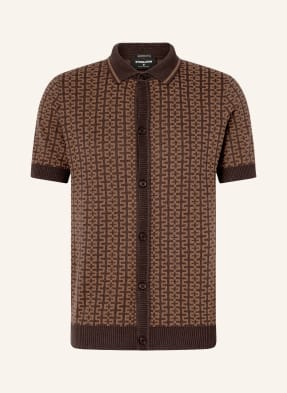Strellson Pletená Košile Andro Extra Slim Fit hnědá / tmavě hnědá