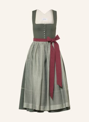 Grasegger Lněná Dirndl Brianna zelená / tmavě červená / světle zelená