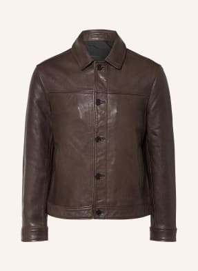 Allsaints Kožená Bunda Nates tmavě hnědá