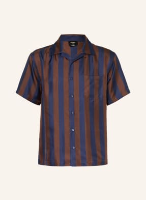 Fendi Košile Comfort Fit Z Hedvábí tmavě modrá / tmavě hnědá