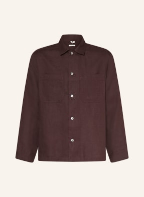 Arket Lněná Košile Relaxed Fit tmavě hnědá