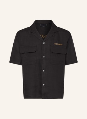 Allsaints Resorthemd Dunloe Boxy Fit Aus Leinen schwarz
