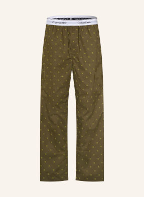 Calvin Klein Pyžamové Kalhoty Cotton Poplin olivová / světle zelená / bílá