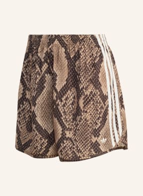 Adidas Originals Saténové Šortky Snake Print Satin béžová / tmavě hnědá / bílá