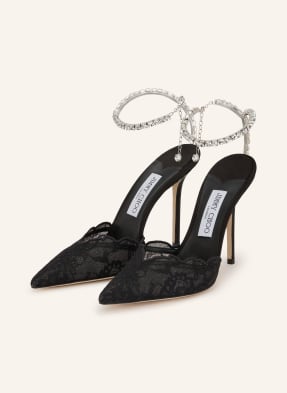 Jimmy Choo Slingpumps Saeda 100 S Ozdobnými Kamínky černá / stříbrná