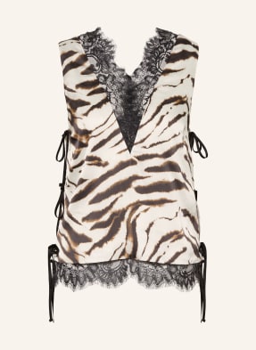 Ganni Satintop Mit Spitze beige