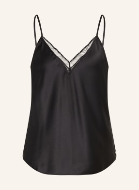 Calvin Klein Spací Top Signature Stretch Lace Z Saténu černá