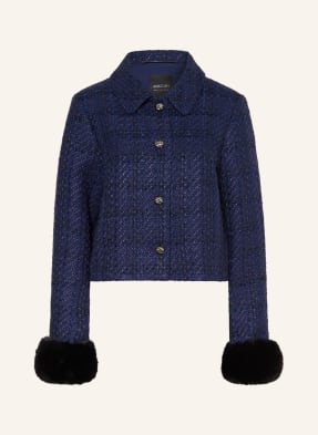 Marc Cain Tweed-Jacke Mit Kunstfell Und Glitzergarn blau