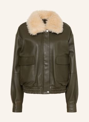 Mrs & Hugs Lederjacke Mit Abnehmbarem Kunstfell gruen