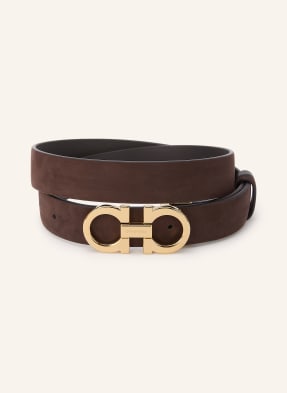 Ferragamo Kožený Opasek tmavě hnědá / zlatá