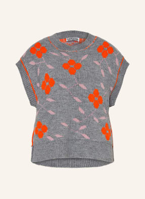Essentiel Antwerp Pullunder Karre šedá / růžová / neonově oranžová