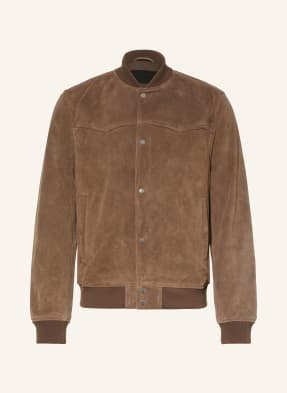 Allsaints Kožená Bunda Stafford Bomber tmavě hnědá