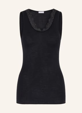 Hanro Top Woolen Lace S Merino Vlnou A Hedvábím černá
