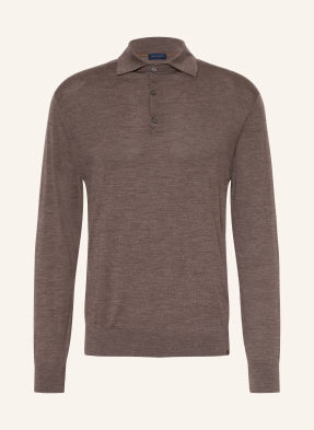 Paul & Shark Pletené Polo Tričko Regular Fit Z Merino Vlny hnědá