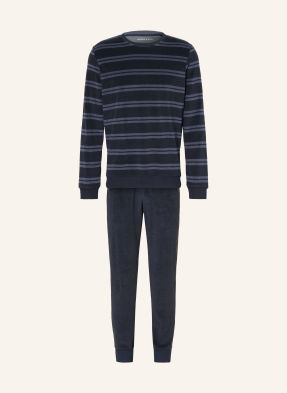 Schiesser Pyžamo Casual Nightwear Z Froté modrá / černošedá