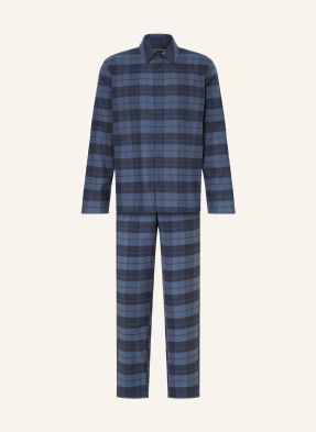 Schiesser Pyžamo Selected Premium Warming Z Flanelu černošedá / tmavě modrá