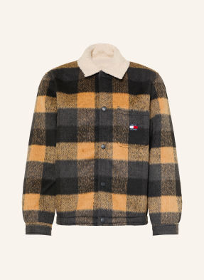 Tommy Jeans Svrchní Košile S Plyšovou Kožešinou černá / velbloudí / tmavě šedá