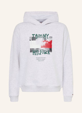 Tommy Hilfiger Mikina S Kapucí světle šedá / červená / tmavě zelená