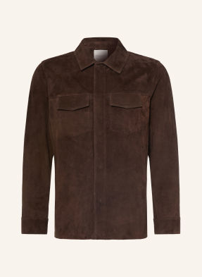 Profuomo Kožená Overshirt tmavě hnědá